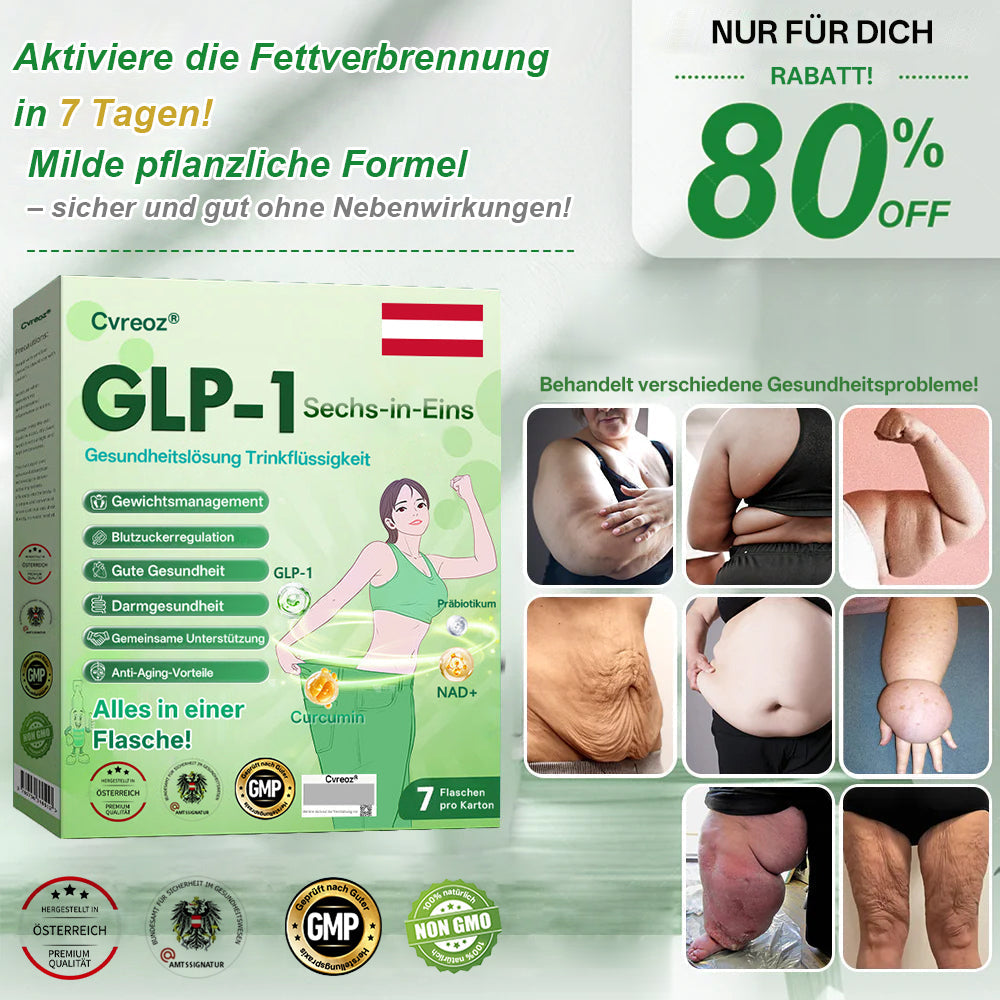 Offizieller Shop | 𝐂𝐯𝐫𝐞𝐨𝐳® GLP-1 Sechs-in-Eins Gesundheitslösung Orale Flüssigkeit (Nur einmal täglich, sichtbare Veränderungen nach 7 Tagen) Für Fettleibigkeit, Herz-Kreislauf-Gesundheit, Diabetes, Schlafapnoe, Darmgesundheit, Gelenkbeschwerden und mehr.