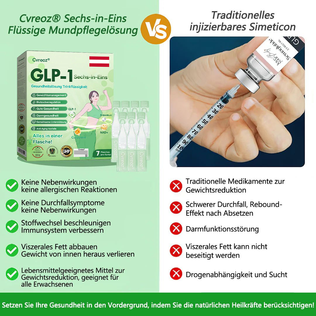 Offizieller Shop | 𝐂𝐯𝐫𝐞𝐨𝐳® GLP-1 Sechs-in-Eins Gesundheitslösung Orale Flüssigkeit (Nur einmal täglich, sichtbare Veränderungen nach 7 Tagen) Für Fettleibigkeit, Herz-Kreislauf-Gesundheit, Diabetes, Schlafapnoe, Darmgesundheit, Gelenkbeschwerden und mehr.