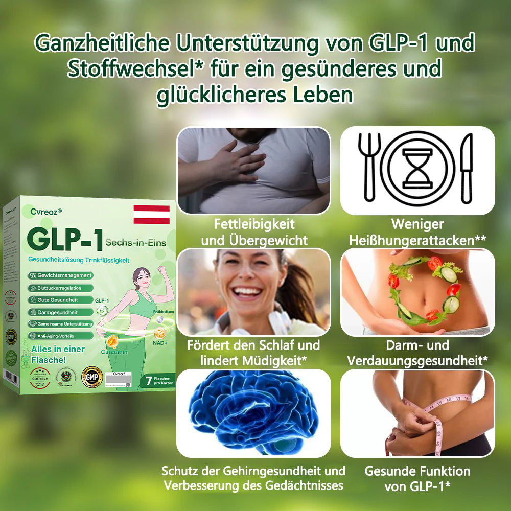 Offizieller Shop | 𝐂𝐯𝐫𝐞𝐨𝐳® GLP-1 Sechs-in-Eins Gesundheitslösung Orale Flüssigkeit (Nur einmal täglich, sichtbare Veränderungen nach 7 Tagen) Für Fettleibigkeit, Herz-Kreislauf-Gesundheit, Diabetes, Schlafapnoe, Darmgesundheit, Gelenkbeschwerden und mehr.